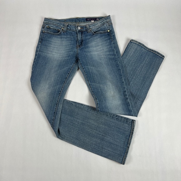 Vigoss Womens Jeans 7 Blue Bootcut Stretch Light Wash Whiskers Faded - Picture 1 of 11